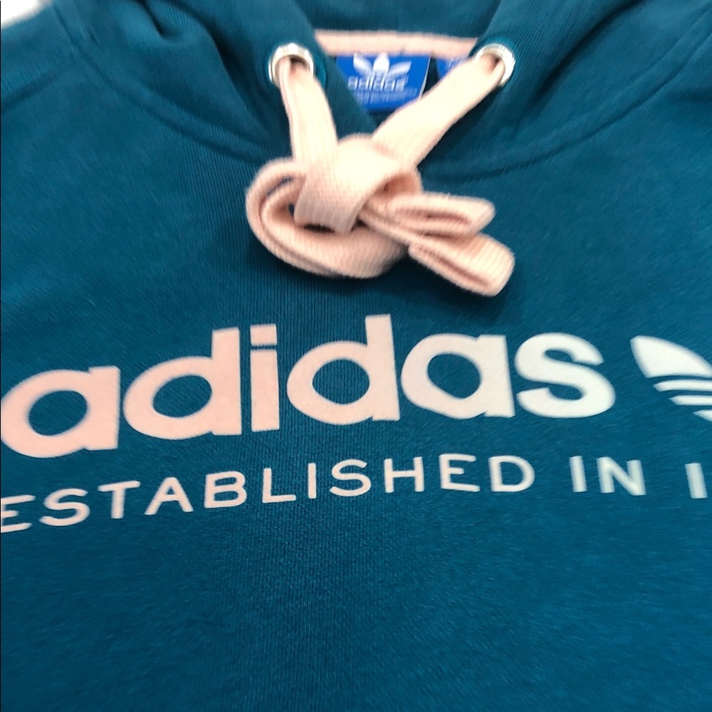 Adidas Women’s Pullover Hoodie - Teal w/ Pink/Lt Blue Logo - Size Small - Picture 12 of 15